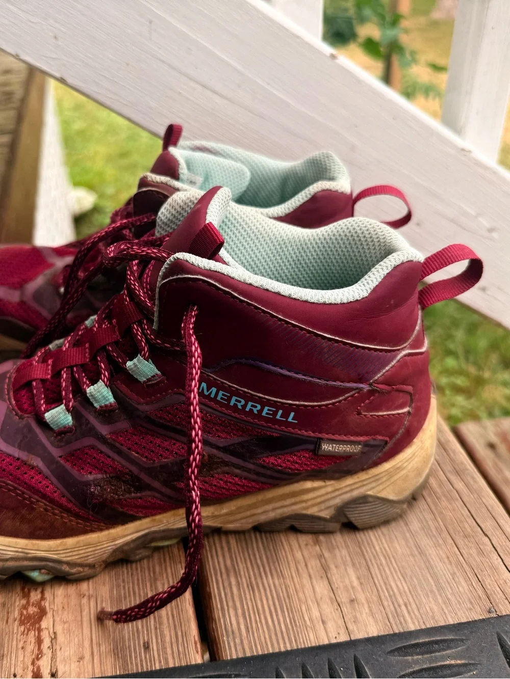 Merrell Girls Burgundy and Mint Waterproof Hiking Shoes